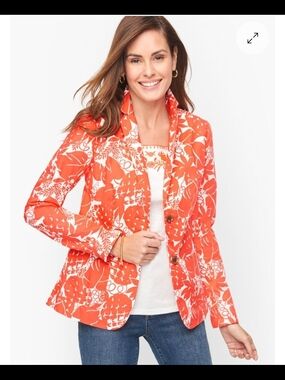 Talbots Orange and White Floral Blazer - Size 16